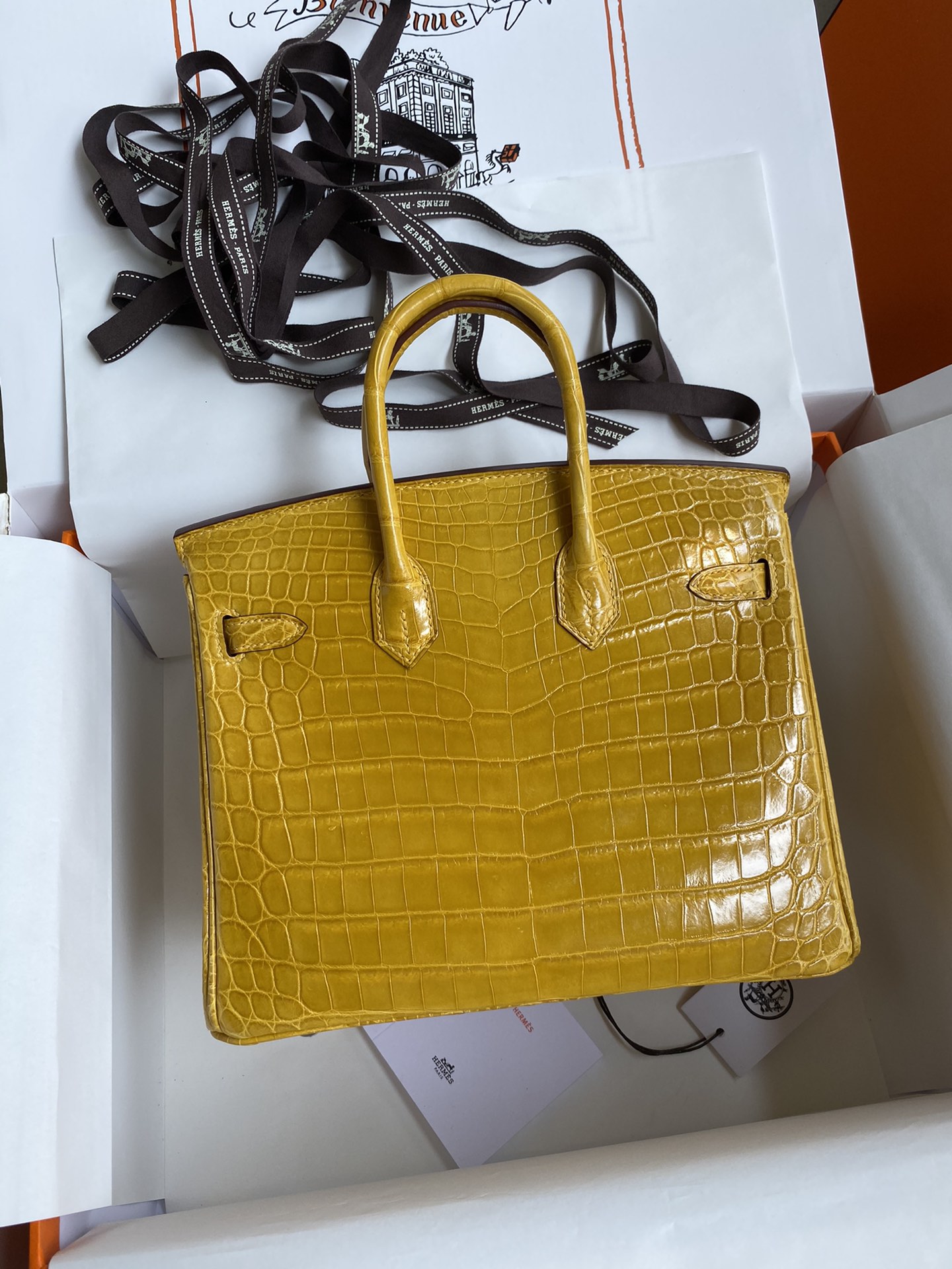 Hermes Birkin 25CM Handmade Bag In Craie Crocodile Niloticus Shiny Skin